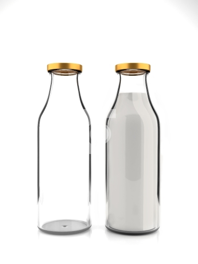 White Milk Bottle, Empty and Full Isolated on White background -