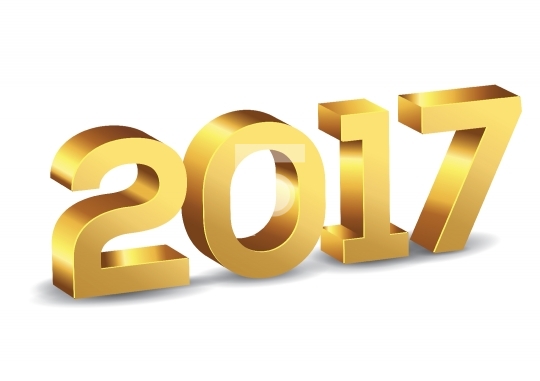 3D Happy New Year 2017 Gold Vector Numbers
