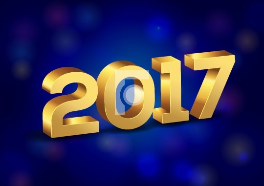 3D Happy New Year 2017 Gold Vector Numbers