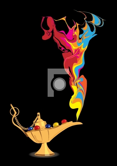 Aladdin_qt_s magic lamp with abstract genie figure