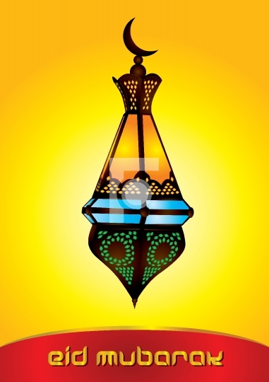 arabic lamp vector illustration with eid mubarak text