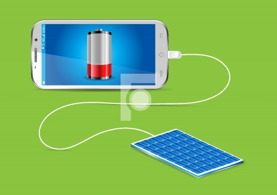 Charging a mobile phone with a Solar powerbank - vector illustra