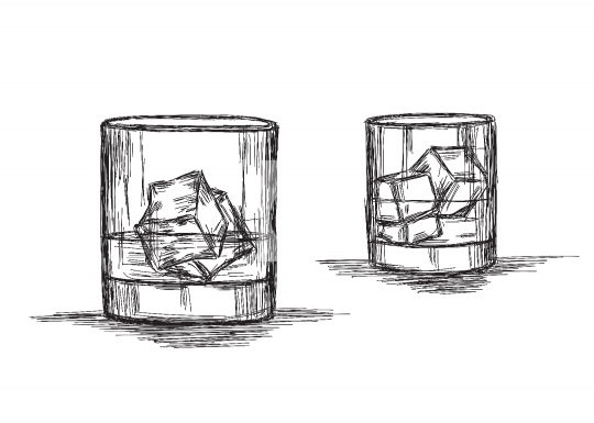 Cold Drink - Whiskey, Rum or Cold Drink - Vector Sketch Illustra