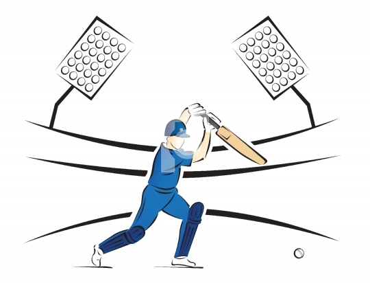 Cricket Batsman Playing a Shot in a Stadium - Vector Illustratio