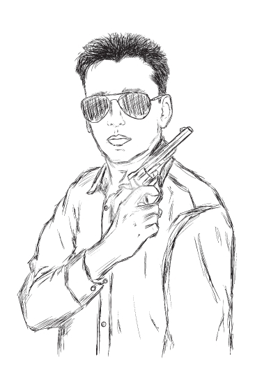Criminal Mafia or Gangster with gun and sunglasses - Vector Illu