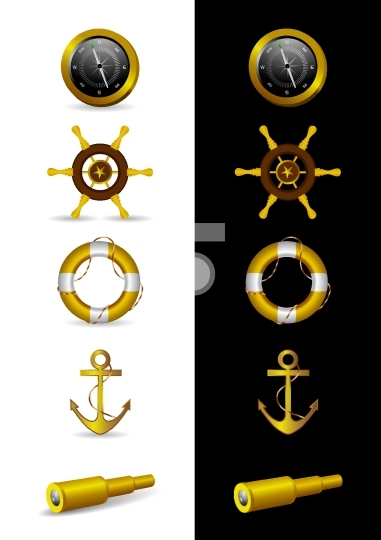 Different Nautical Icons - Vector Illustration