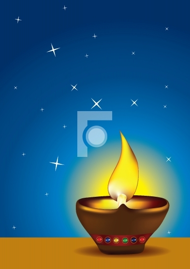 Diwali Diya with blue sky - Oil lamp vector illustration