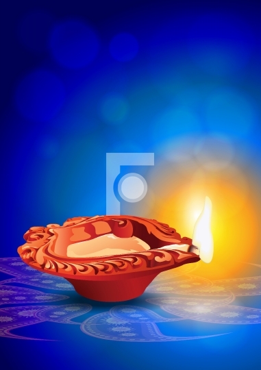 Diya Clay Lamp Diwali Vector Illustration - Indian Festival