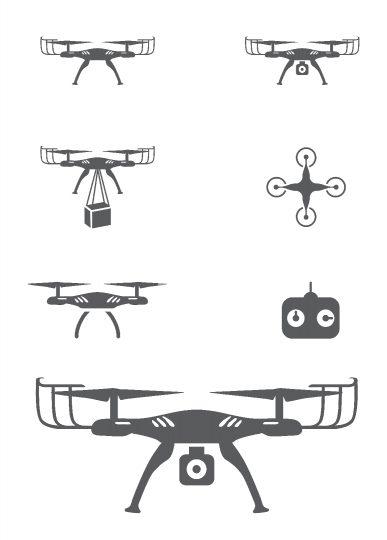 Drone Gadget Icons showing Flying, Camera, Delivery and Remote -