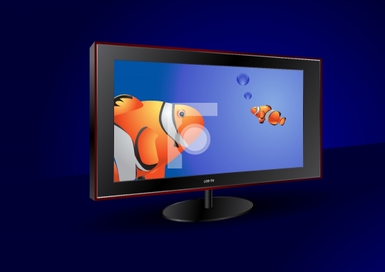 flat screen tv with fishes on the screen