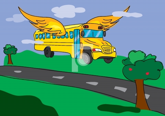 flying bus, back to school illustration