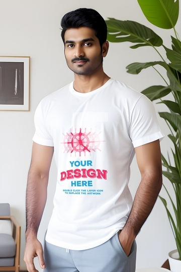 Free Mockup for T-Shirt Indian Man Wearing White T-Shirt - AI Ge