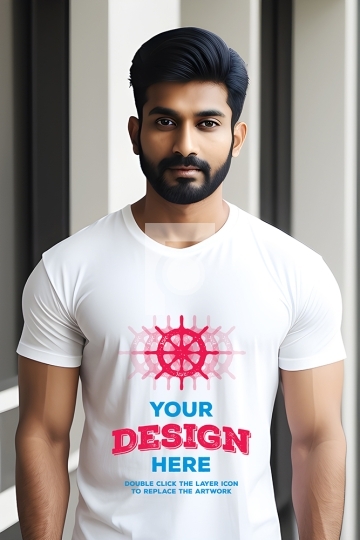 Free T-Shirt Mockup  Indian Man Wearing White T-Shirt - AI Gener