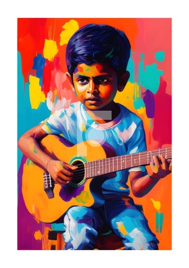 Free Vector Sketch of Indian Boy Playing Guitar - AI Generative 