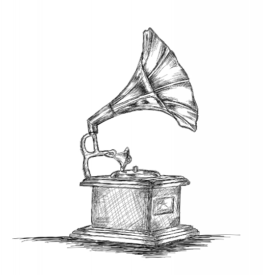 Gramophone Vector Illustration Sketch - Antique Music Player