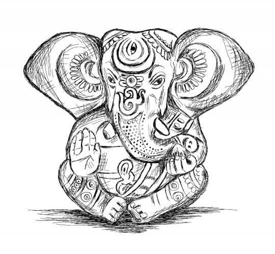Hindu God Ganesha - Vector Sketch Illustration
