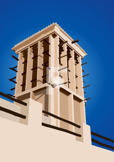 Historical Wind Tower Vector Illustration Dubai, United Arab Emi