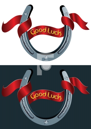 Horseshoe with goodluck ribbon vector illustration