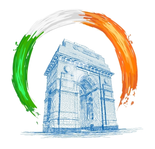India Gate Architecture with Indian Flag Colors - Vector Illustr