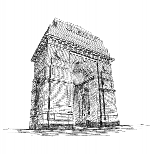 India Gate Vector Sketch Illustration War Memorial, New Delhi, I