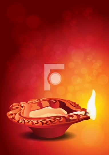 Indian Festival Diwali - Diya Clay Lamp Vector Illustration
