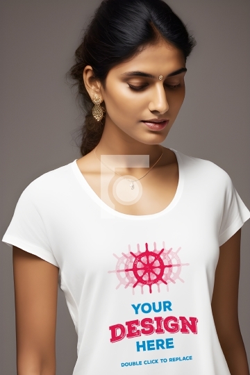 Indian Girl wearing White T-Shirt - Free Mockup PSD File