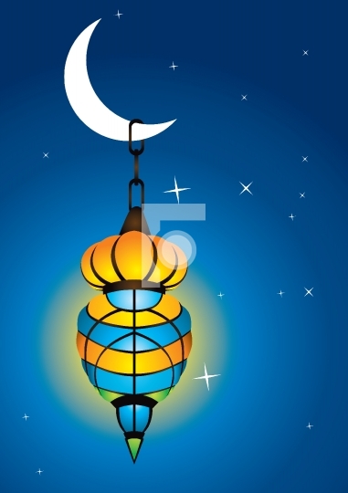 Intricate arabic lamp with moon crescent