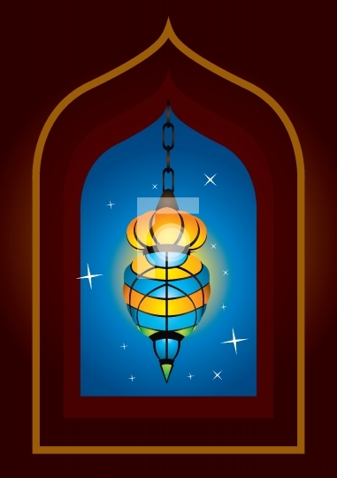Intricate arabic lamp with moon crescent
