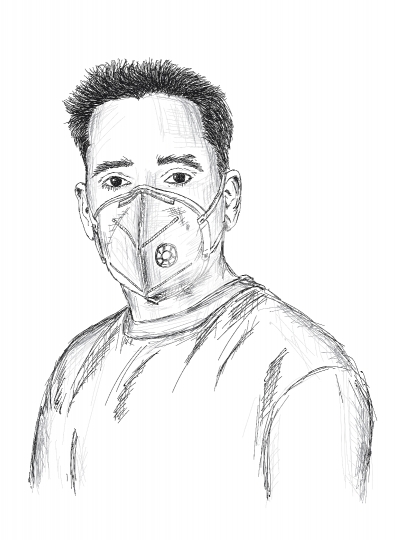 Man wearing mask for protection against virus, dust, pollution a