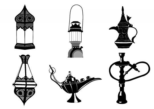 Middle Eastern Vector Icon Illustrations - Lamps, Coffee Pot, Ho