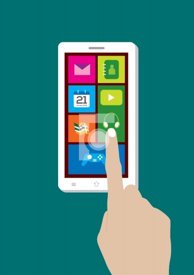 Modern Touchscreen Mobile Phone and Hand - Vector Illustration
