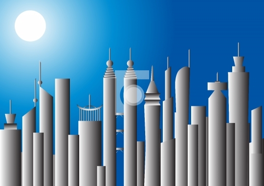 Moonlit cityscape, vector illustration