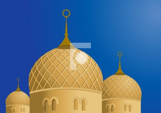 Mosque and Blue Sky - Vector Illustration