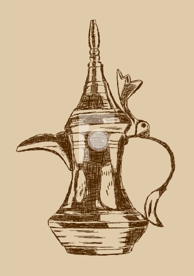 Old Style Hand Drawn Arabic Coffee Pot - Vector Illustration