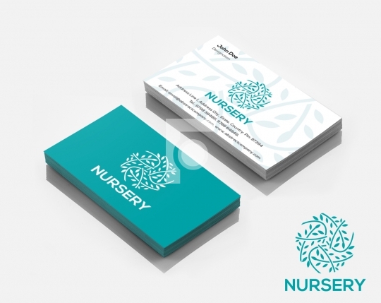 Organic Nursery Leaf Logo Design & Business Card Template for St