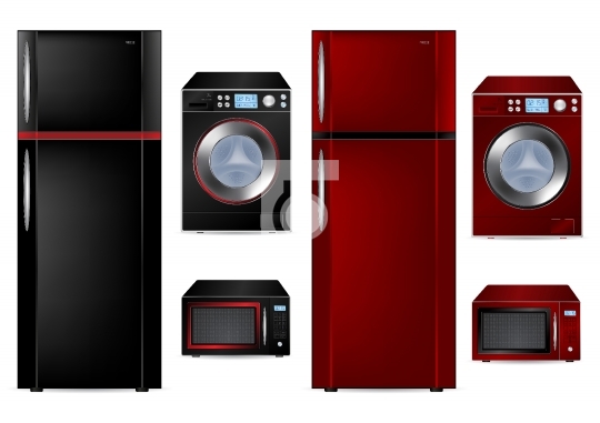 Refrigerator, Washing Machine and Microwave - Vector Illustratio
