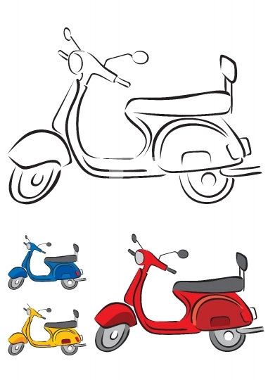Scooter Vector Illustration in 3 different colors