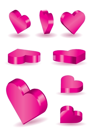 Set of 9 vector 3D heart shapes