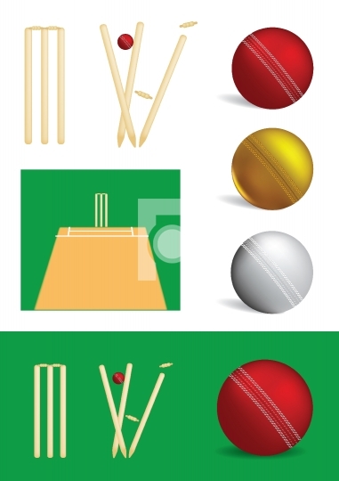 Set of cricket game objects - vector illustrations