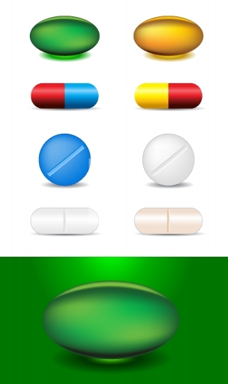 set of different capsules and medicines