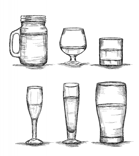 Six Glasses Collection - Mason Jar, Wine, whisky, champagne, bee