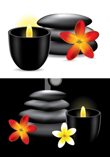 Spa hot stones, flower and candle - vector ilustration