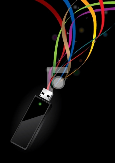 USB Disk with data transfer concept - vector illustration