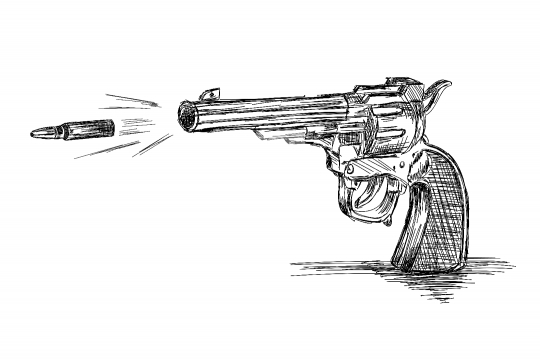 Vintage / Old Revolver Gun with Bullet Vector Illustration