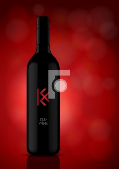 Wine Bottle Vector Illustration for Mockup / Labels in Red backg