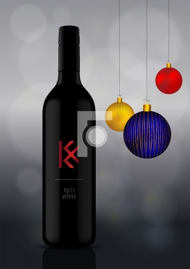 Wine Bottle Vector Illustration with Christmas Ornaments / Celeb