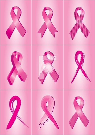 Set Of Pink Ribbons Symbols For Breast Cancer Awareness Royalty