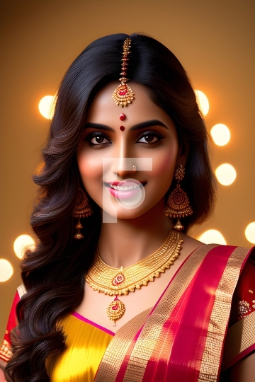 Beautiful Indian Woman in Traditional Saree Diwali Time - Ai Gen