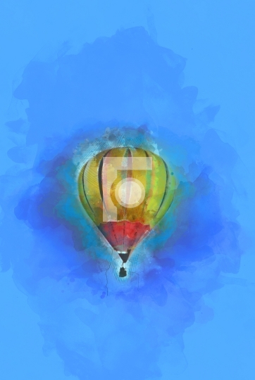 Digital Painting - Flying Hot Air Balloon in Blue Sky