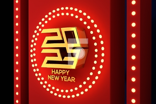 Golden 2023 Happy New Year with Lights - 3D Illustration